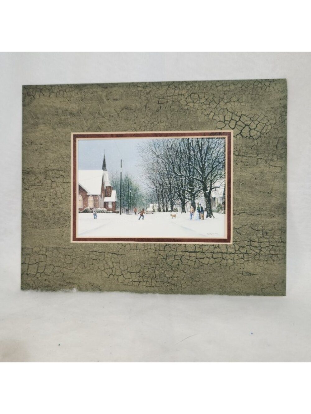 robert tino art Double Matted  Holiday Home Church Kids Playin 8 X10 In Crackle